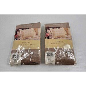 New Set of 2 Home Trends Standard Crochet Lace Shams 100% Cotton Sz 21" x 27"